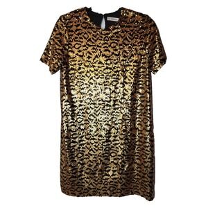 Zara Knit‎ Gold/Black Sequin Shift Dress Keyhole Back Short Sleeves Size Small